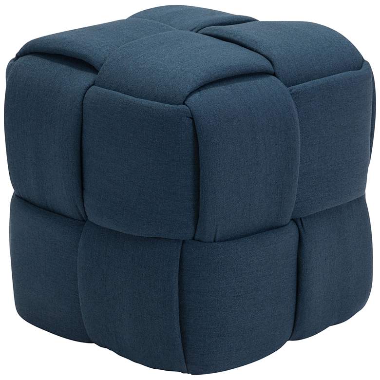 Image 1 Zuo Checks Navy Blue Fabric Modern Cube Ottoman