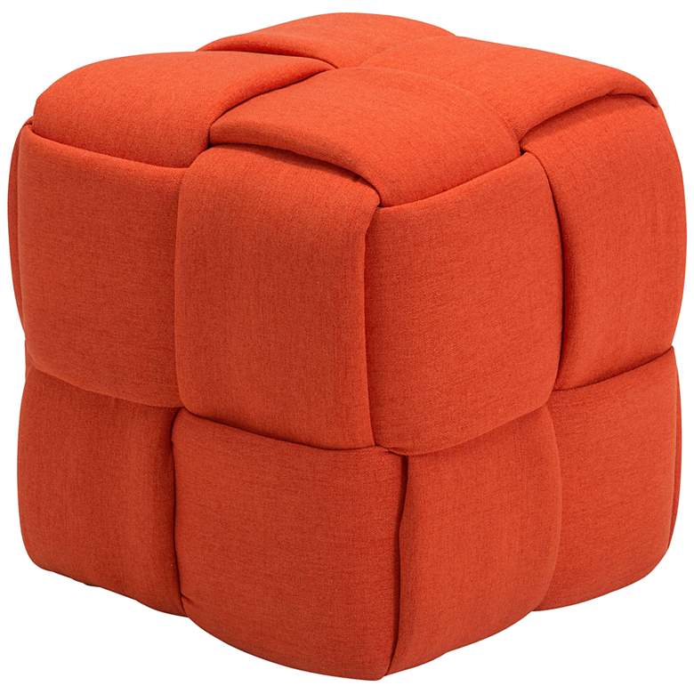 Image 1 Zuo Checks Orange Fabric Modern Cube Ottoman