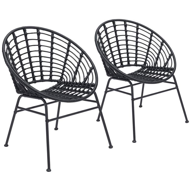 Image 1 Zuo Cohen Black Weave Outdoor Modern Dining Chairs Set of 2