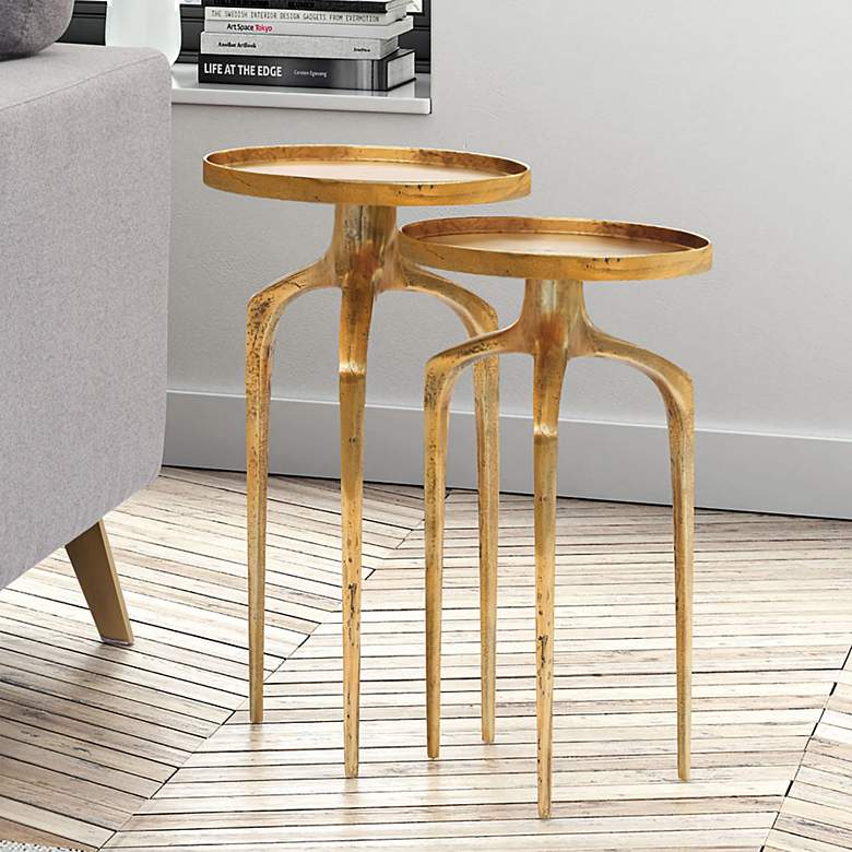 Zuo Como Antique Gold Tripod Accent Modern Tables Set of 2