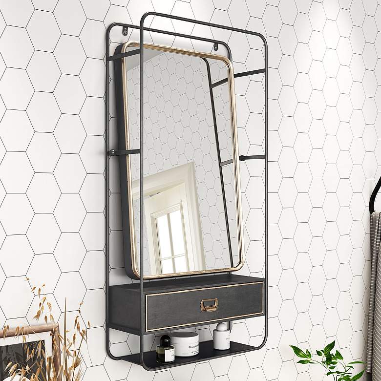 Image 1 Zuo Corcoran Gold 19 1/2" x 39 1/2" Wall Mirror with Drawer