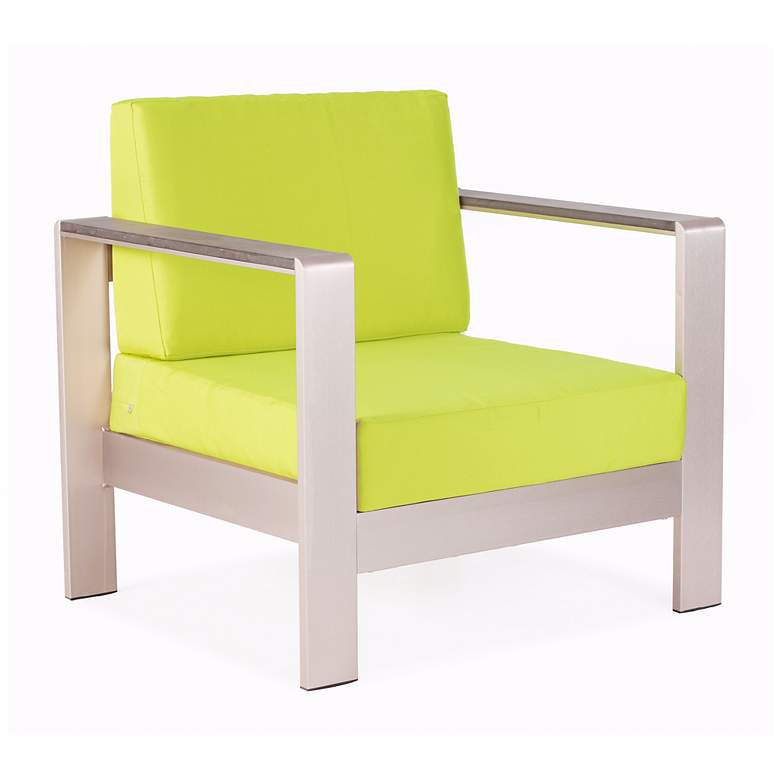 Image 1 Zuo Cosmopolitan Green Cushion Brushed Steel Outdoor Armchair