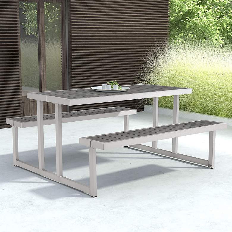 Image 1 Zuo Cuomo 59 inch Wide Silver Metal Outdoor Picnic Table