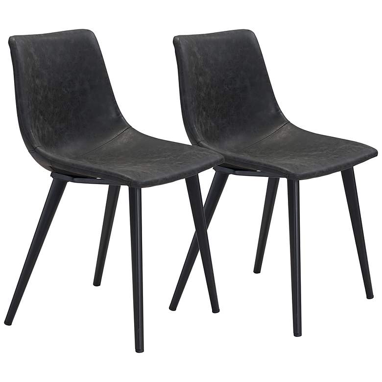 Image 2 Zuo Daniel Vintage Black Faux Leather Dining Chairs Set of 2