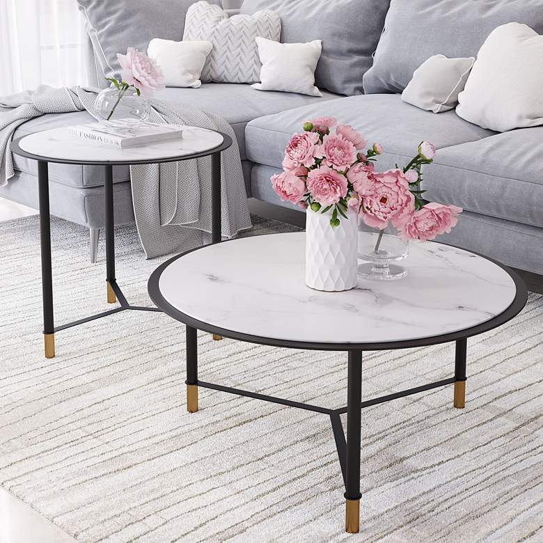Image 1 Zuo Davis Black and White Round Coffee Tables Set of 2