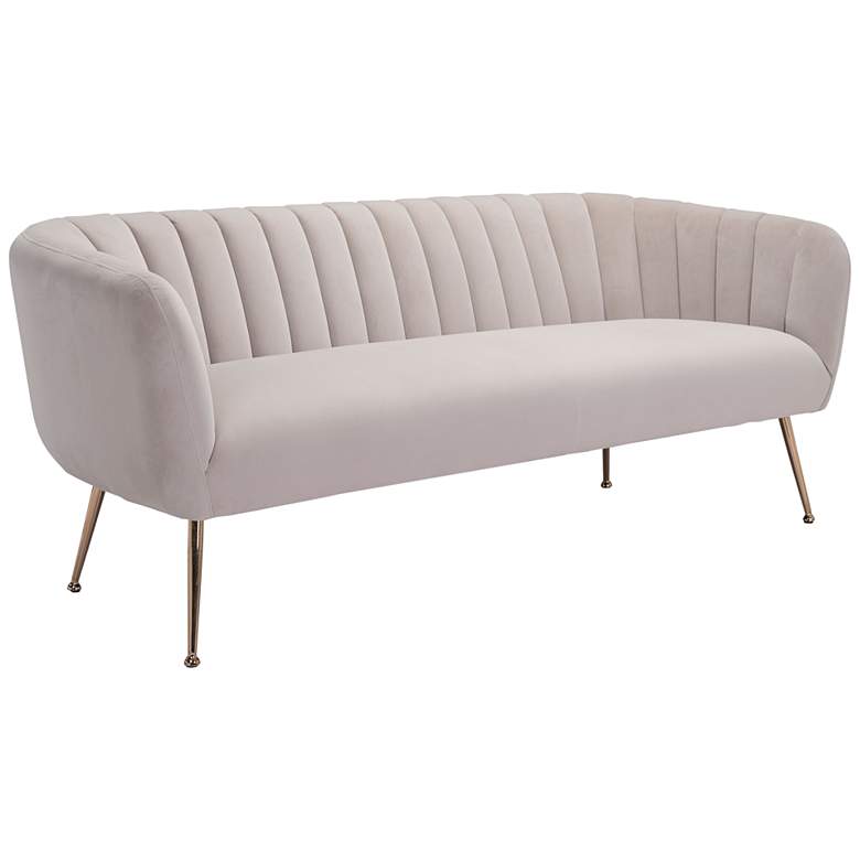 Image 1 Zuo Deco 70" Wide Beige Velvet Channel Tufted Sofa