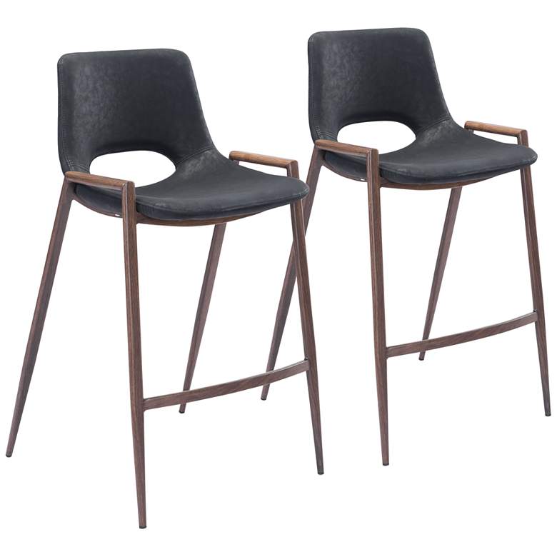 Image 1 Zuo Desi 25 1/2" Black Faux Leather Modern Counter Chairs Set of 2