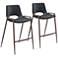 Zuo Desi 25 1/2" Black Faux Leather Modern Counter Chairs Set of 2