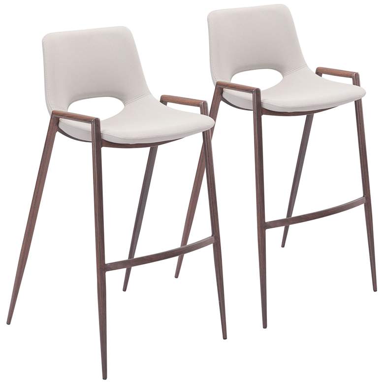 Image 1 Zuo Desi 29 1/4 inch Beige Faux Leather Modern Bar Chairs Set of 2