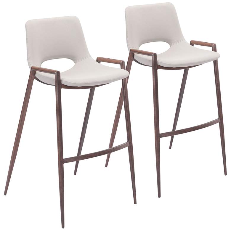 Image 1 Zuo Desi 29 1/4" Beige Faux Leather Modern Bar Chairs Set of 2