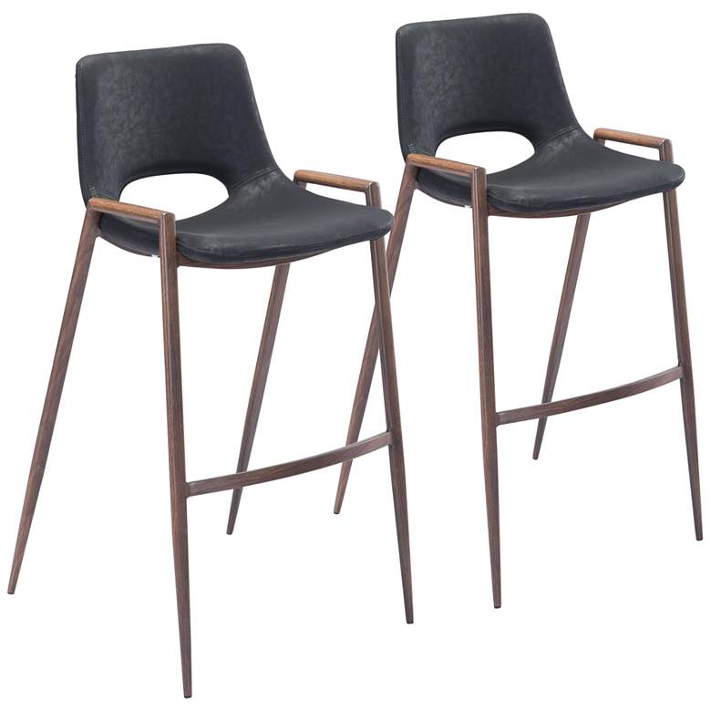 Image 1 Zuo Desi 29 1/4" Black Faux Leather Bar Chairs Set of 2