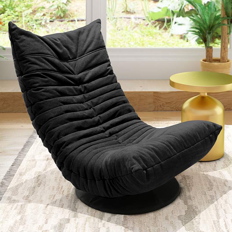 Image 1 Zuo Down Low Black Fabric Tufted Swivel Chair