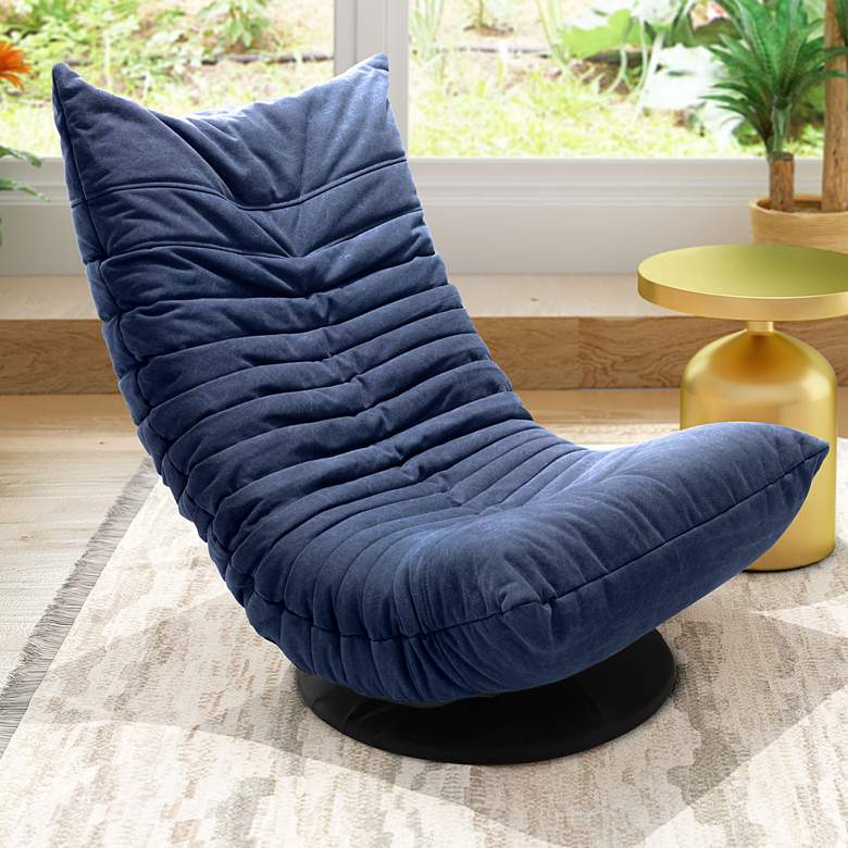 Image 1 Zuo Down Low Blue Fabric Tufted Swivel Chair