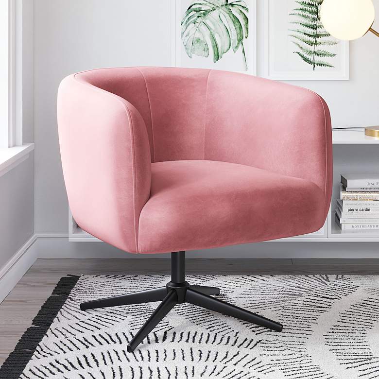 Image 1 Zuo Elia Pink Velvet Fabric Adjustable Swivel Accent Chair