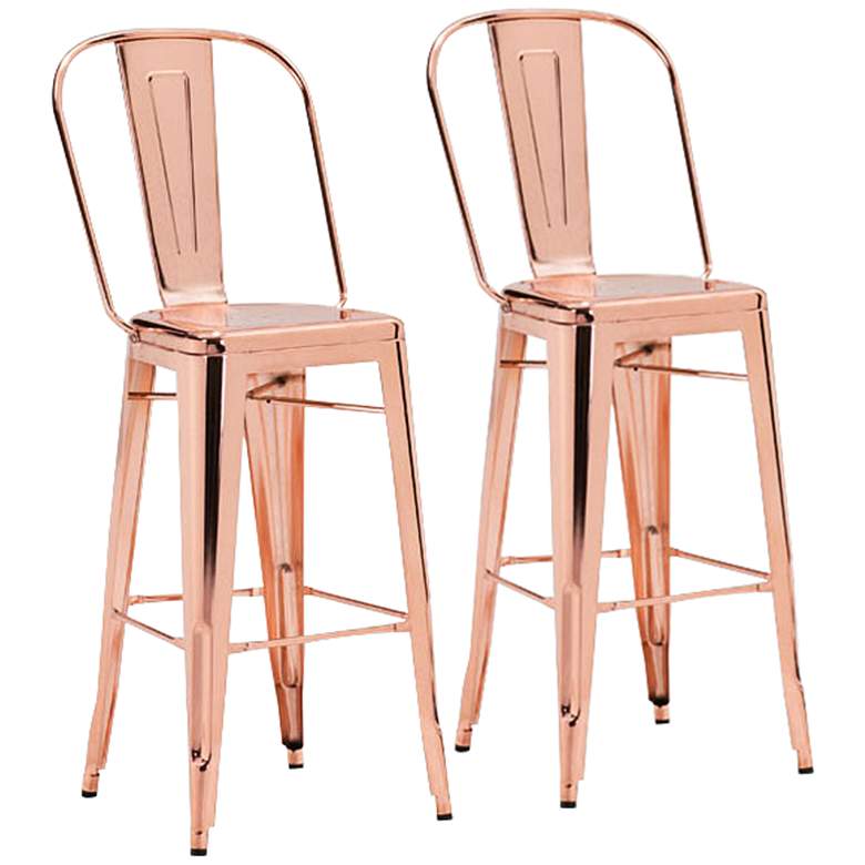 Image 1 Zuo Elio 30 inch Modern Rose Gold Bar Chair Set of 2