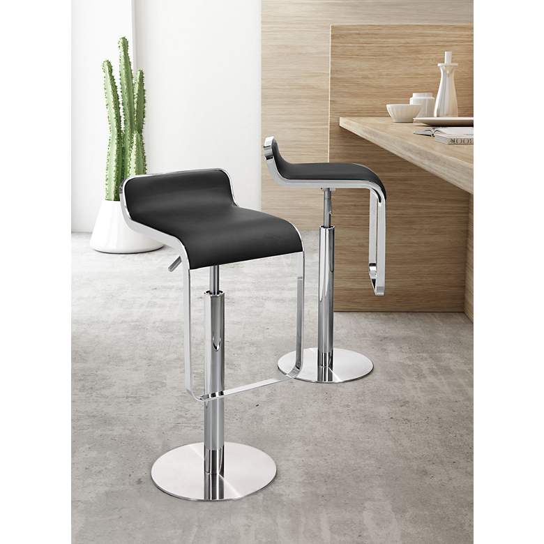 Image 7 Zuo Equino Black Faux Leather Adjustable Swivel Bar Stool more views