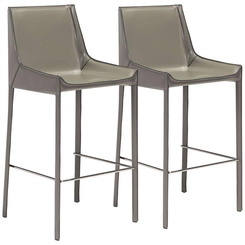 Image 1 Zuo Fashion 30" Gray Faux Leather Modern Bar Stools Set of 2