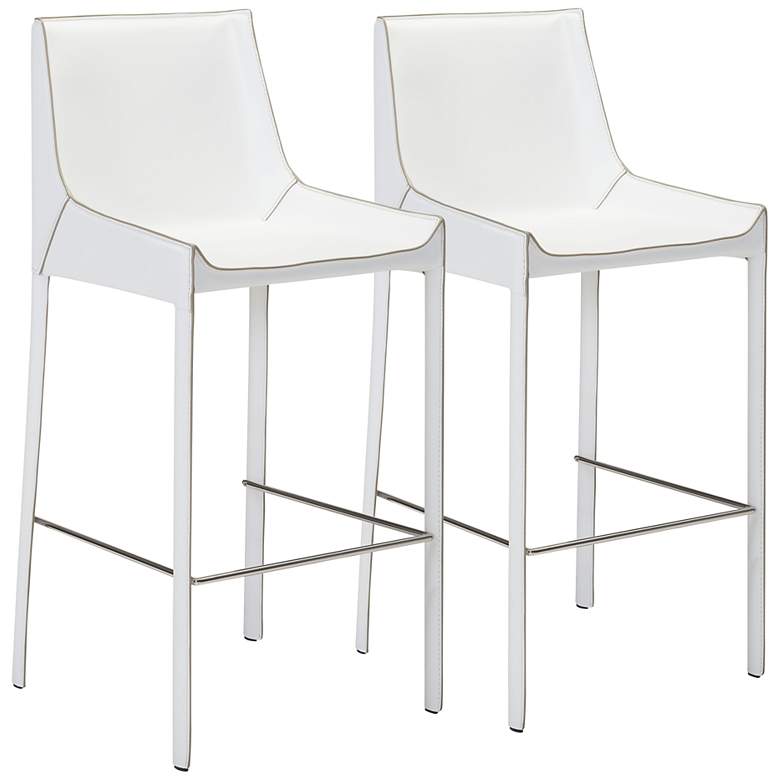 Image 1 Zuo Fashion 30" White Faux Leather Modern Bar Stools Set of 2