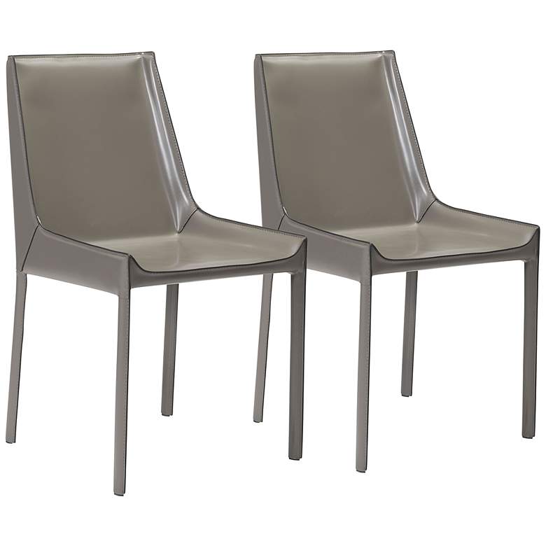Image 1 Zuo Fashion Gray Faux Leather Modern Dining Chairs Set of 2