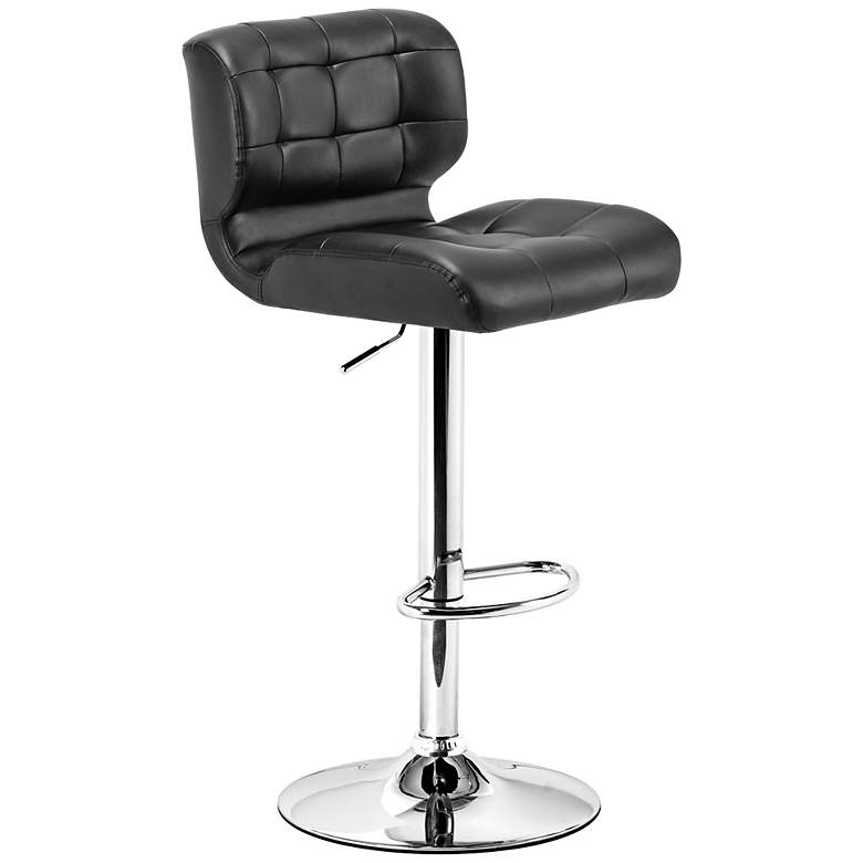 Image 1 Zuo Formula Chrome Black Leather Adjustable Swivel Barstool