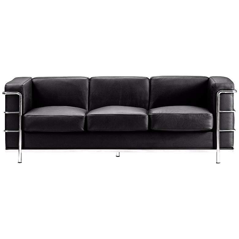 Image 1 Zuo Fortress Collection 76 inch Wide Black Leather Sofa