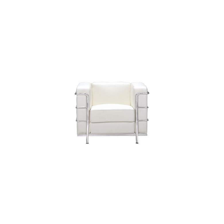 Image 1 Zuo Fortress White Leather Cube Arm Chair