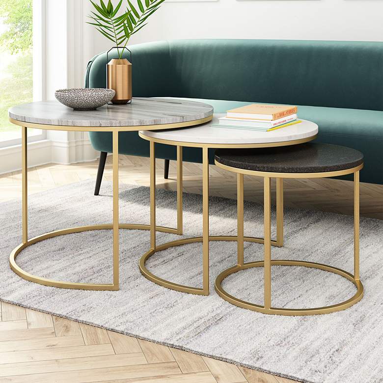 Image 1 Zuo Franco Gold Metal Marble Nesting Tables Set of 3