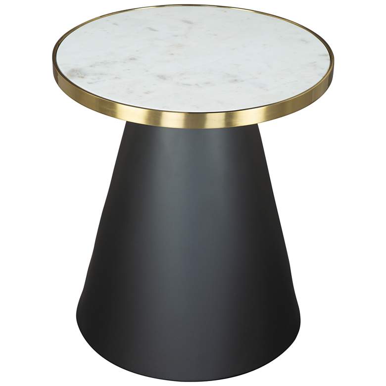Zuo Fusion 18&quot; Wide White Marble Black Metal Round Side Table