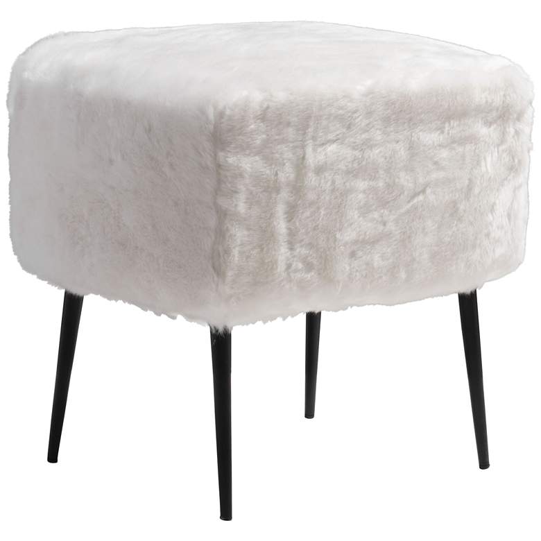 Image 1 Zuo Fuzz White Faux Fur Square Accent Stool