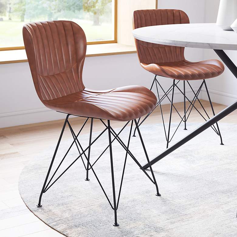 Image 1 Zuo Gabby Vintage Brown Faux Leather Dining Chairs Set of 2
