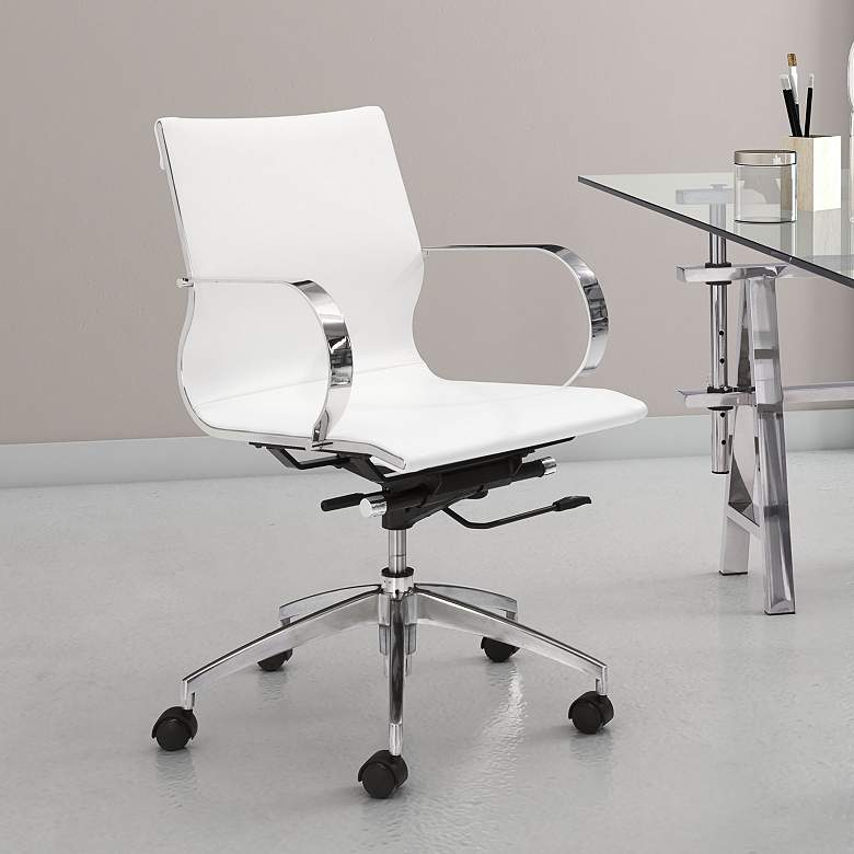 Zuo Glider White Faux Leather Low Back Office Chair