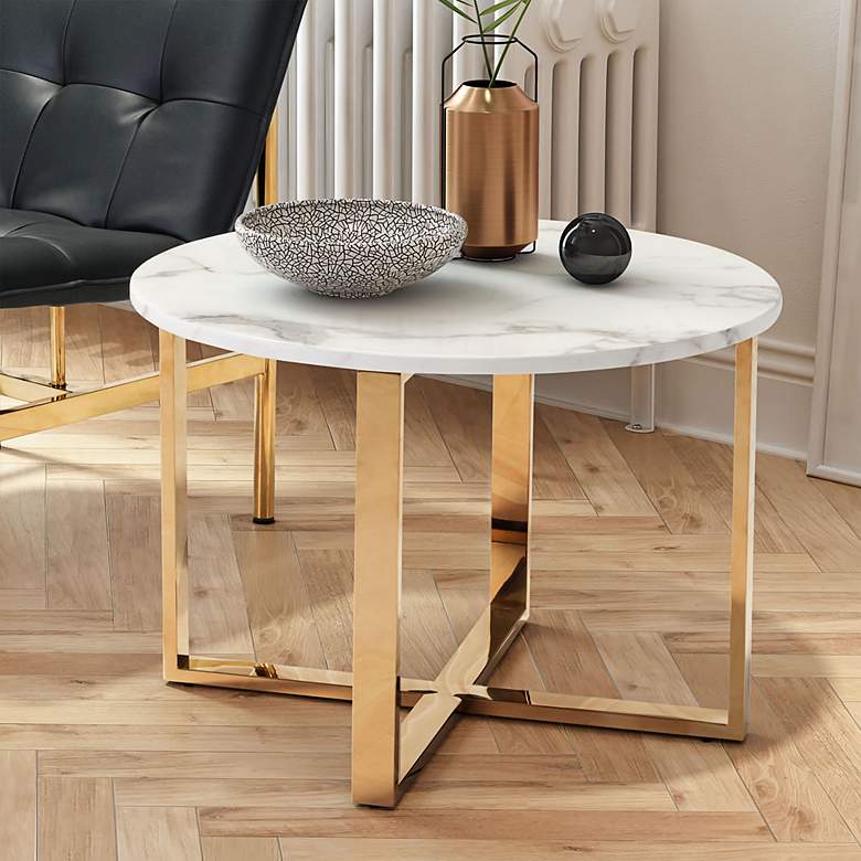 Image 1 Zuo Globe 24 inch Wide Stone and Gold Modern End Table