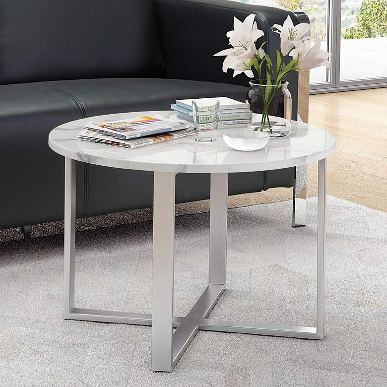 Image 1 Zuo Globe 24 inch Wide Stone and Stainless Steel Modern End Table