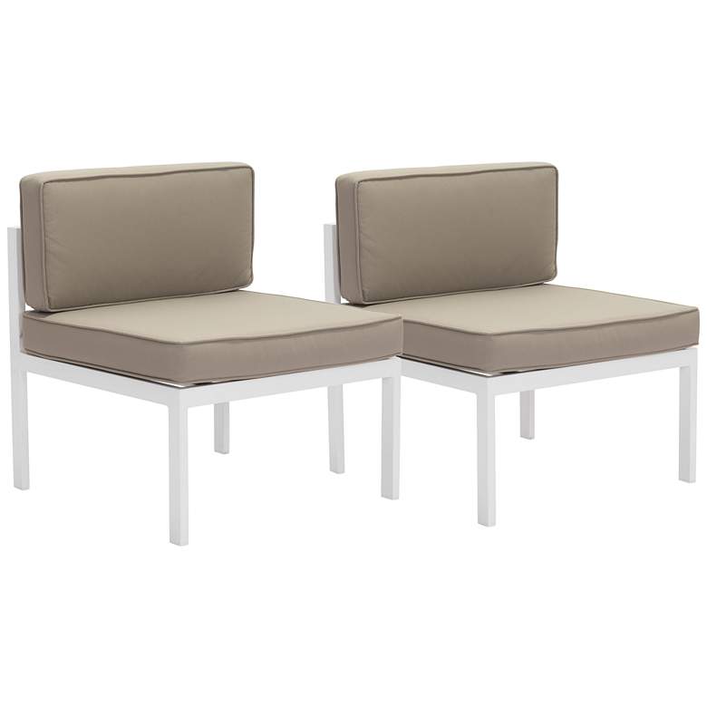 Image 1 Zuo Golden Beach Taupe Fabric Outdoor Middle Chair Set of 2