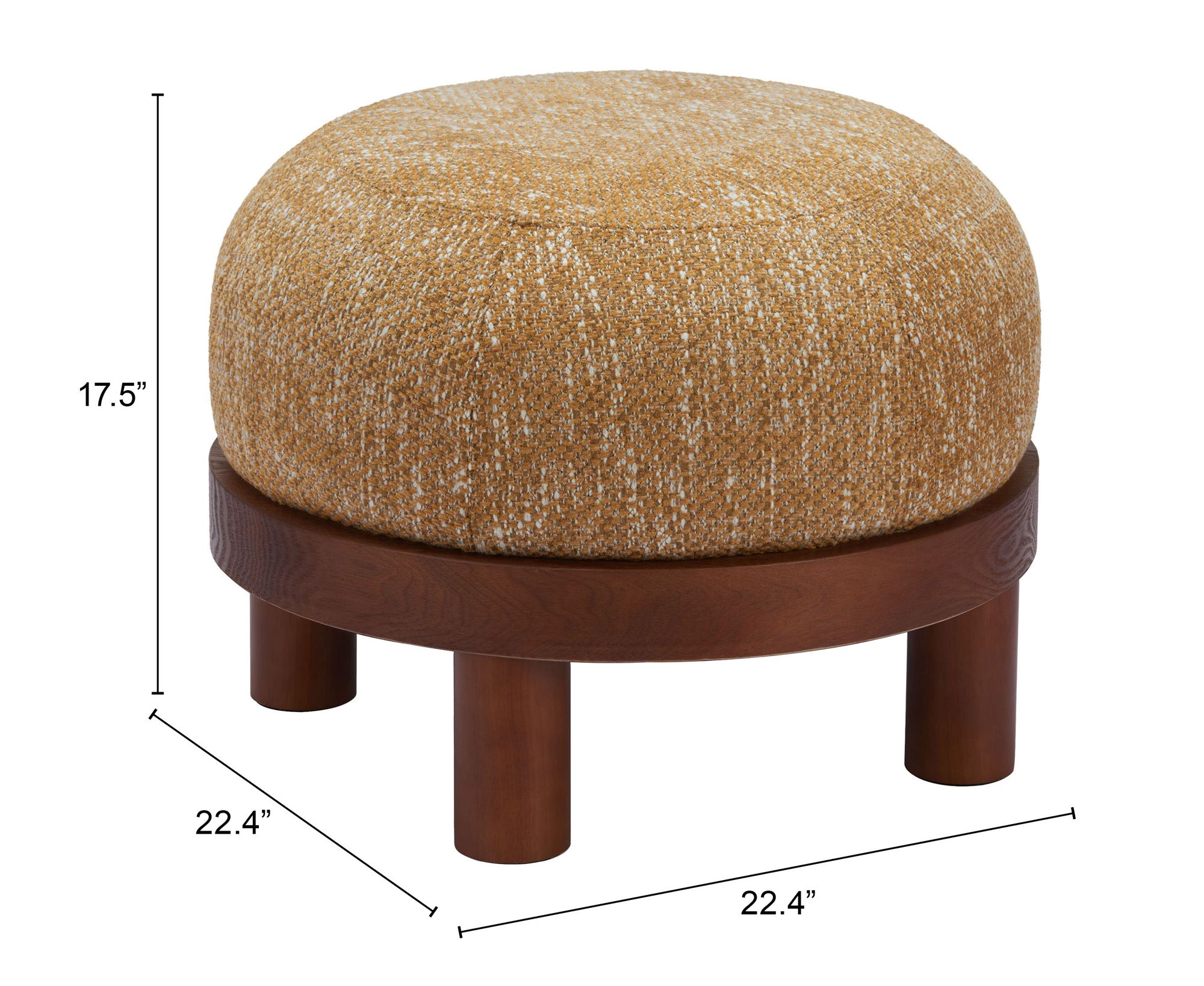 Zuo Gome Oatmeal Yellow Polyester Fabric Round Ottoman