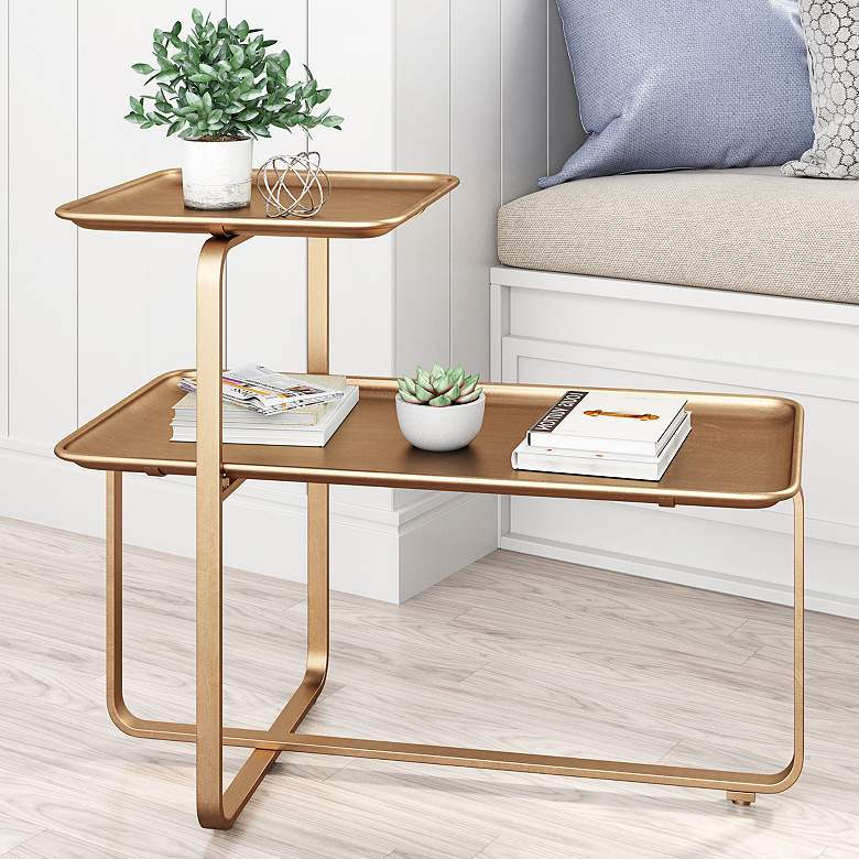 Image 1 Zuo Henry 31" Wide Gold 2-Tier Coffee Table