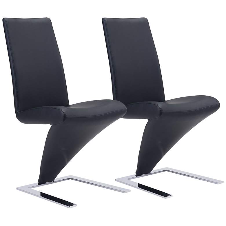 Image 1 Zuo Herron Black Faux Leather Modern Dining Chairs Set of 2