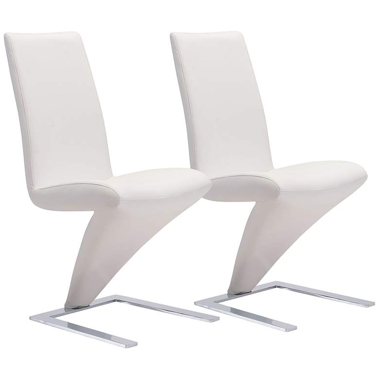 Image 1 Zuo Herron White Faux Leather Modern Dining Chairs Set of 2
