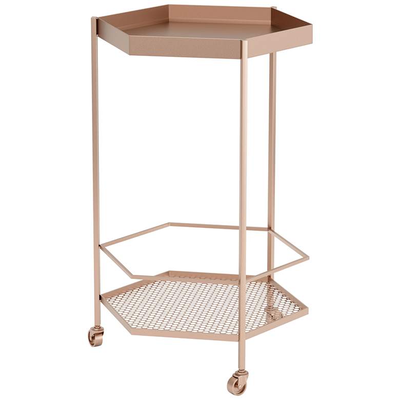 Image 2 Zuo Hex 18 1/4 inch Wide Gold Metal Wheeled Bar Cart