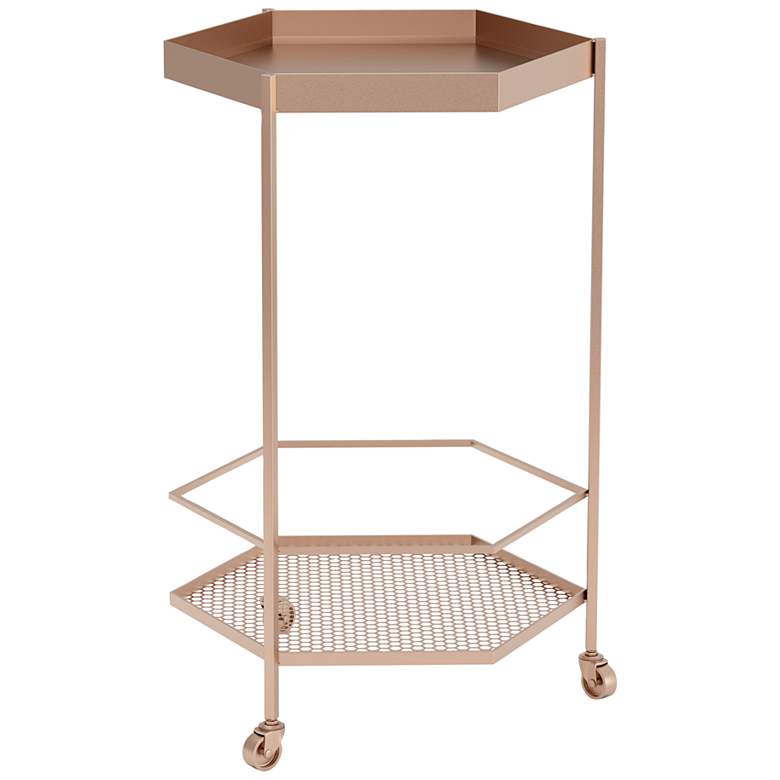 Image 6 Zuo Hex 18 1/4" Wide Gold Metal Wheeled Bar Cart more views