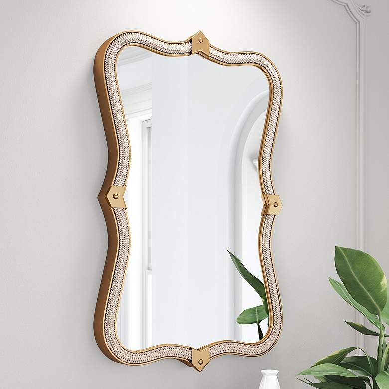 Image 1 Zuo Hillegass Gold 19 3/4" x 32" Quatrefoil Wall Mirror