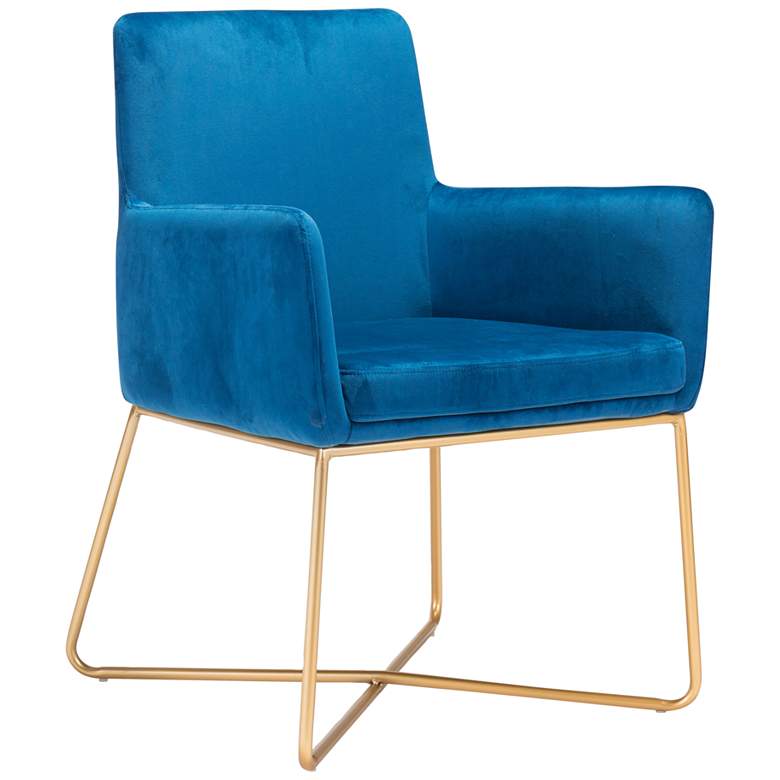 Image 1 Zuo Honoria Blue Fabric and Gold Steel Armchair