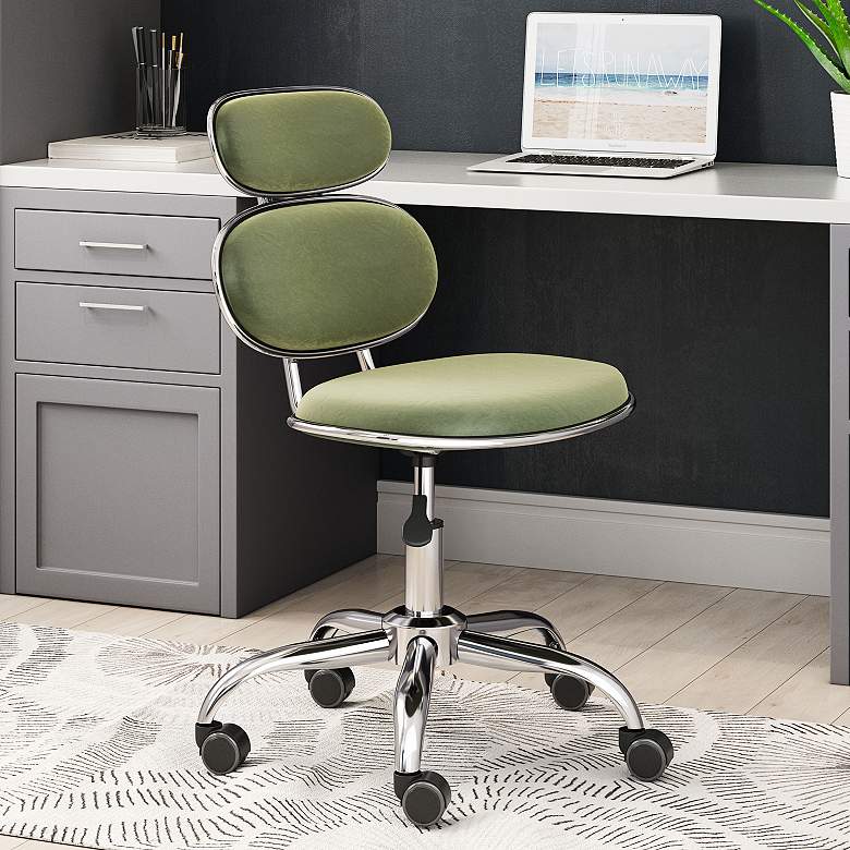 Image 1 Zuo Iris Olive Velvet Adjustable Swivel Office Chair