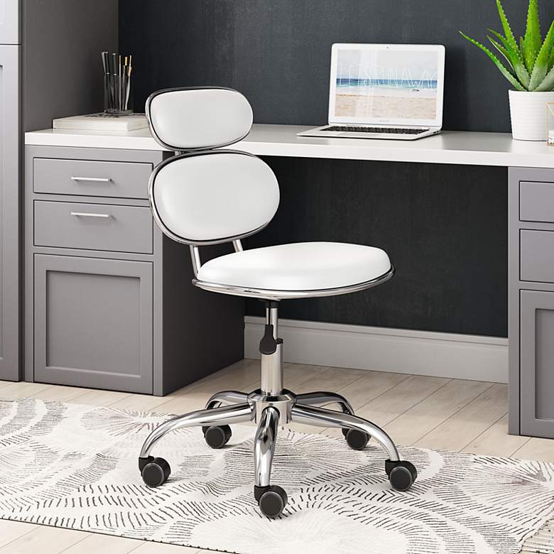 Image 1 Zuo Iris White Faux Leather Adjustable Swivel Office Chair