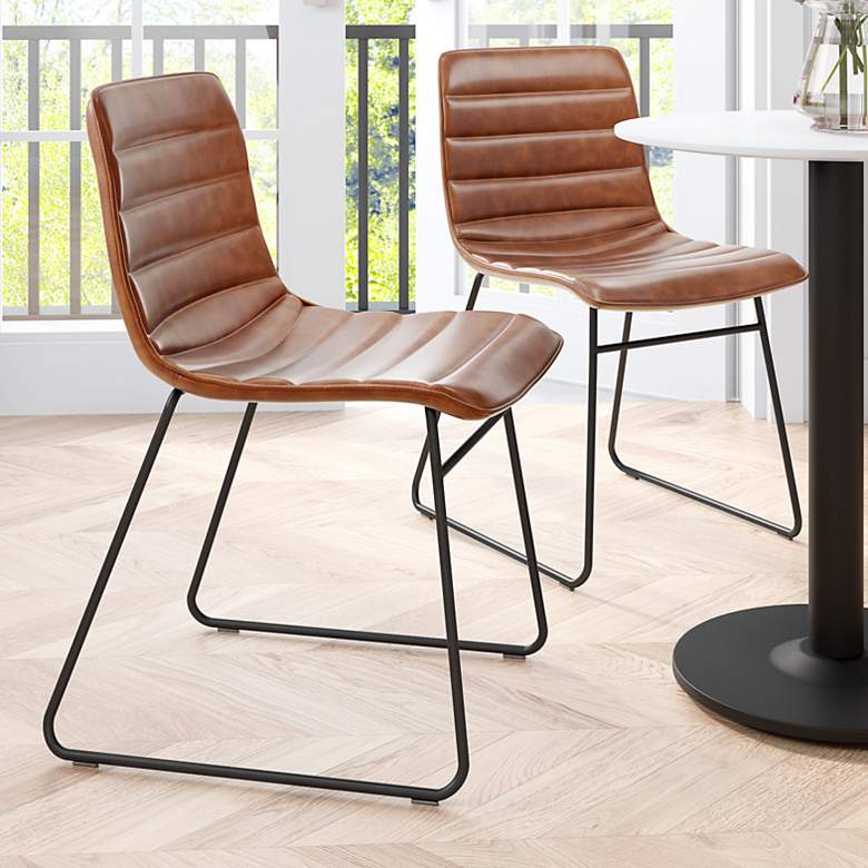 Image 1 Zuo Jack Vintage Brown Faux Leather Dining Chairs Set of 2
