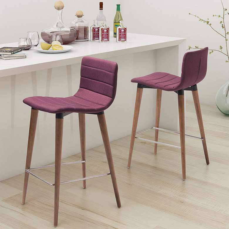 Image 1 Zuo Jericho 26" Purple Fabric Counter Stools Set of 2