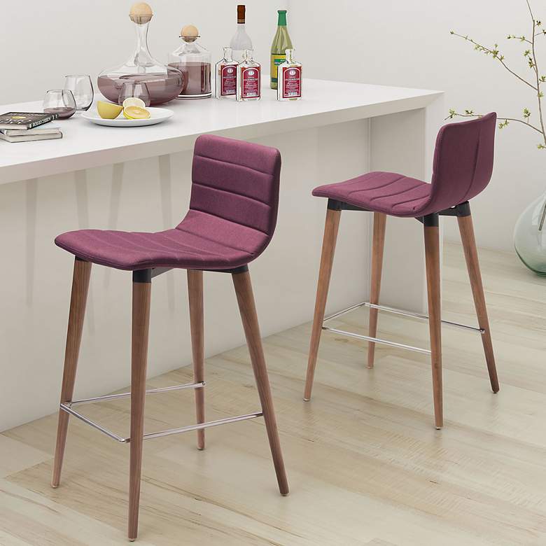 Image 1 Zuo Jericho 26 inch Purple Fabric Counter Stools Set of 2