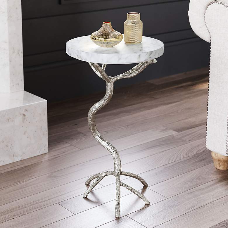 Image 1 Zuo Joel 12" Wide White Marble and Aluminum Side Table