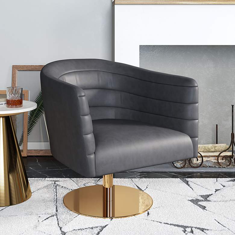 Image 1 Zuo Justin Gray Faux Leather Tufted Swivel Accent Chair