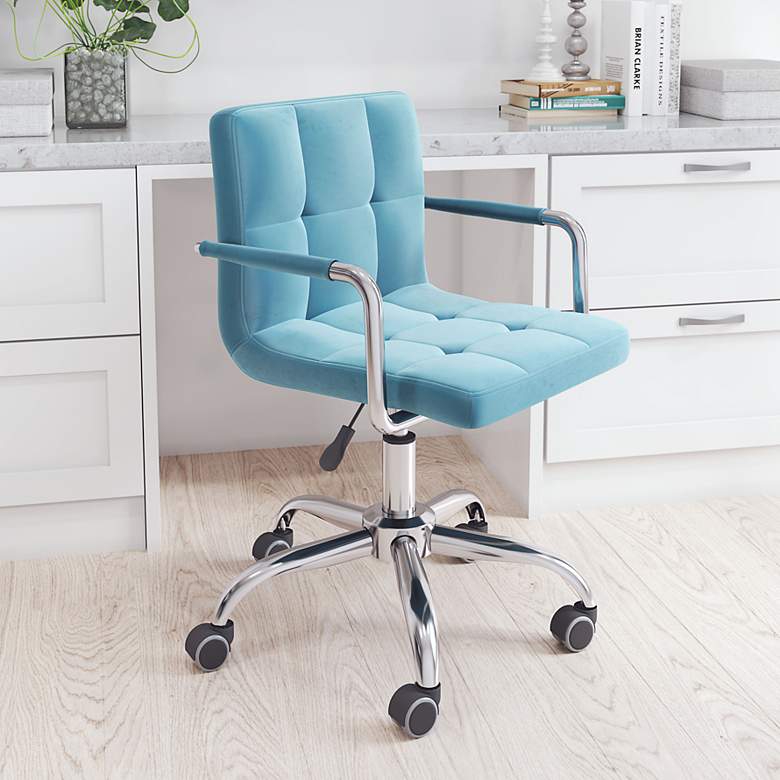Image 1 Zuo Kerry Blue Tufted Fabric Adjustable Swivel Office Chair